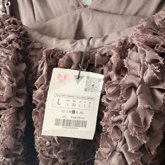 Zara Fluffy Voluminous Mini Dress NWT Chocolate Brown Size Large Blogger Fav - Picture 10 of 10